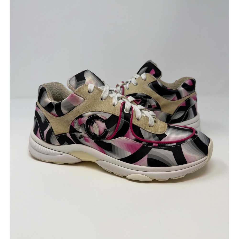 Chanel Tweed CC Satin SuedeTrainer Sneaker Size 10.5 US 40.5 EU